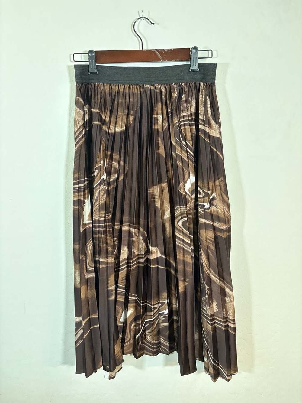 The Limited Brown Abstract Marble Print Pleated Midi Skirt Size L